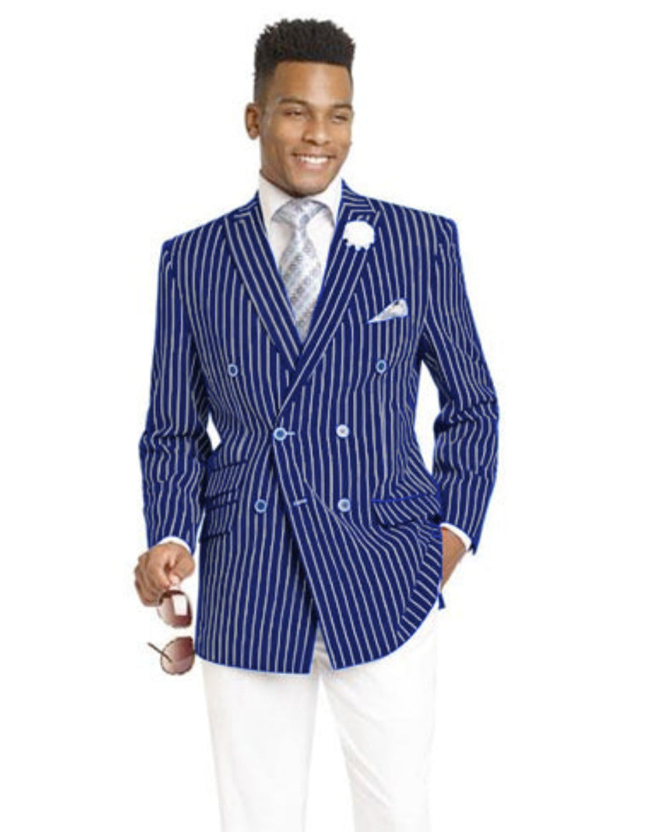 Mens Double Breasted Blazer in Color Navy - Pinstripe Sportcoat - New Arrival