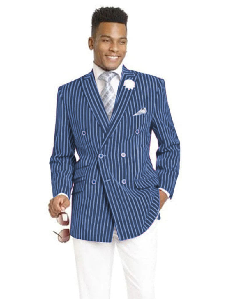 Mens Double Breasted Blazer in Color Navy - Pinstripe Sportcoat - New Arrival