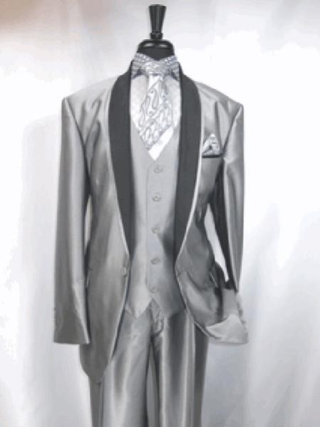 Men's Two Toned Tuxedo Trimmed Jacket And Suit Silver Grey