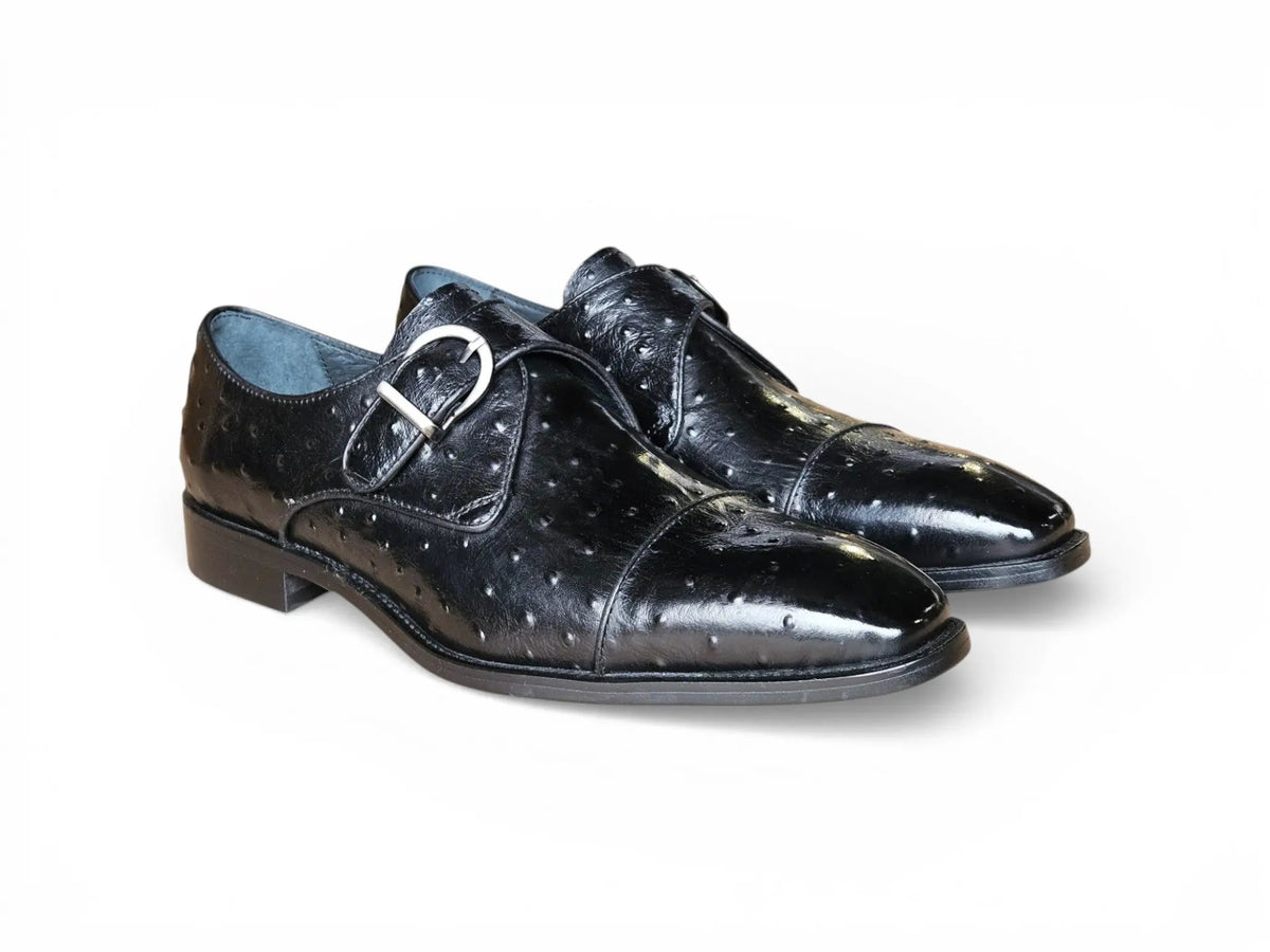 Carrucci Ostrich Embossed Cap Toe Single Monk Strap