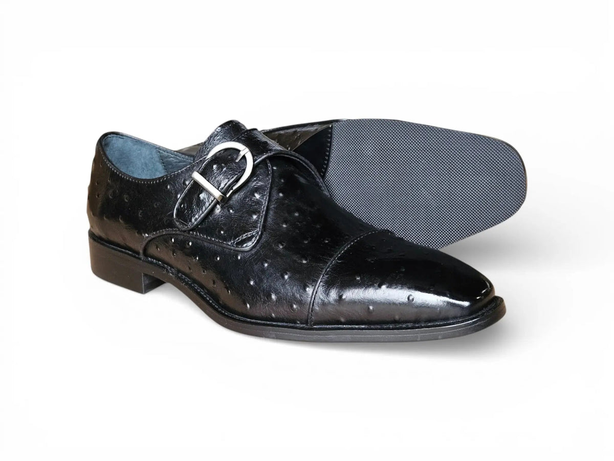 Carrucci Ostrich Embossed Cap Toe Single Monk Strap