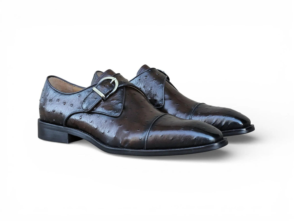 Carrucci Ostrich Embossed Cap Toe Single Monk Strap