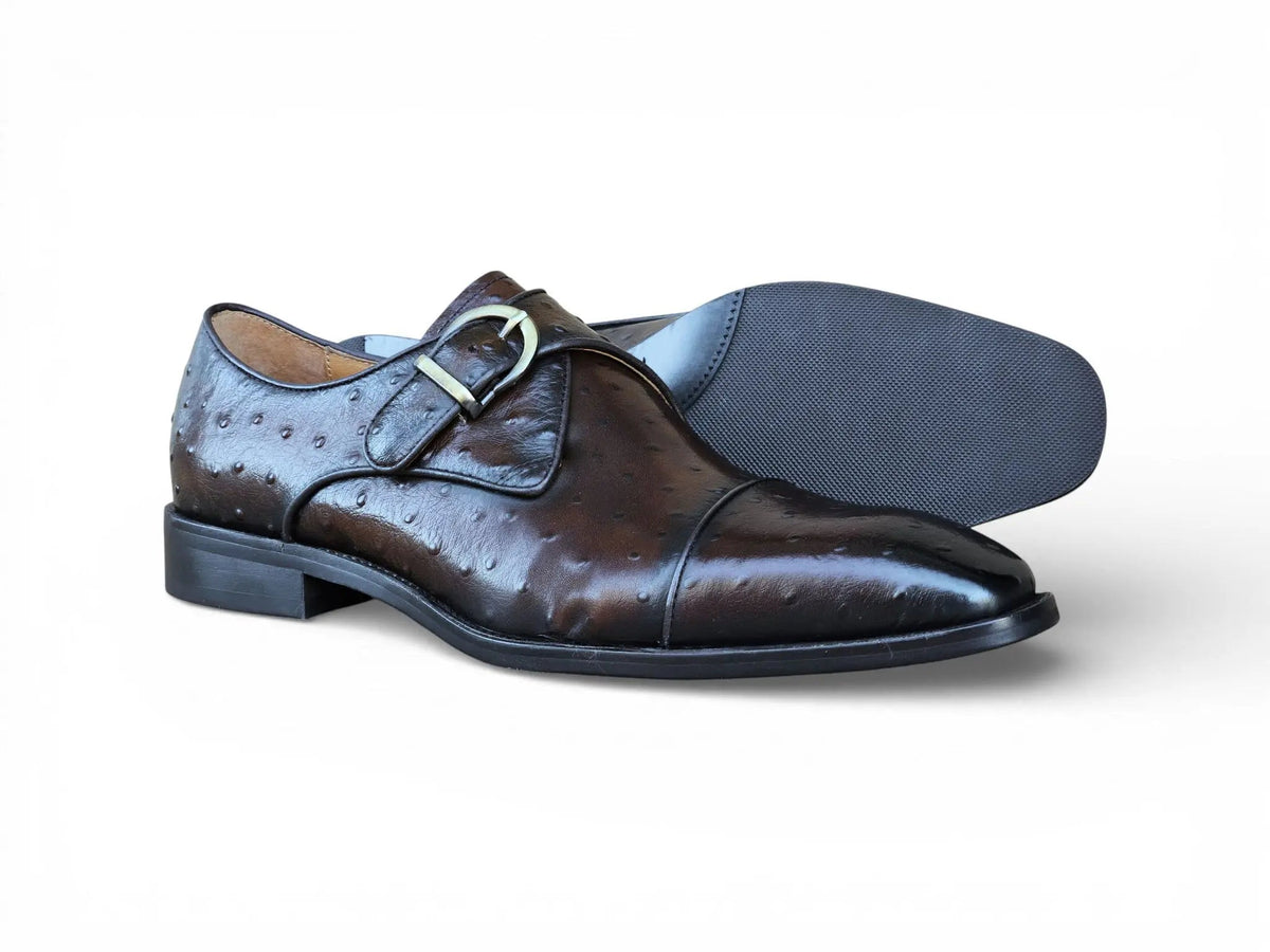Carrucci Ostrich Embossed Cap Toe Single Monk Strap