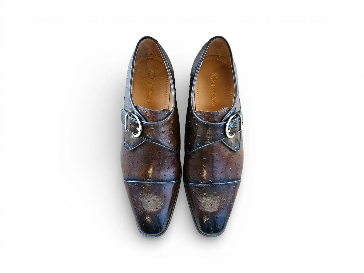 Carrucci Ostrich Embossed Cap Toe Single Monk Strap