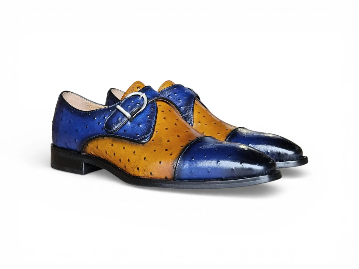 Carrucci Ostrich Embossed Cap Toe Single Monk Strap