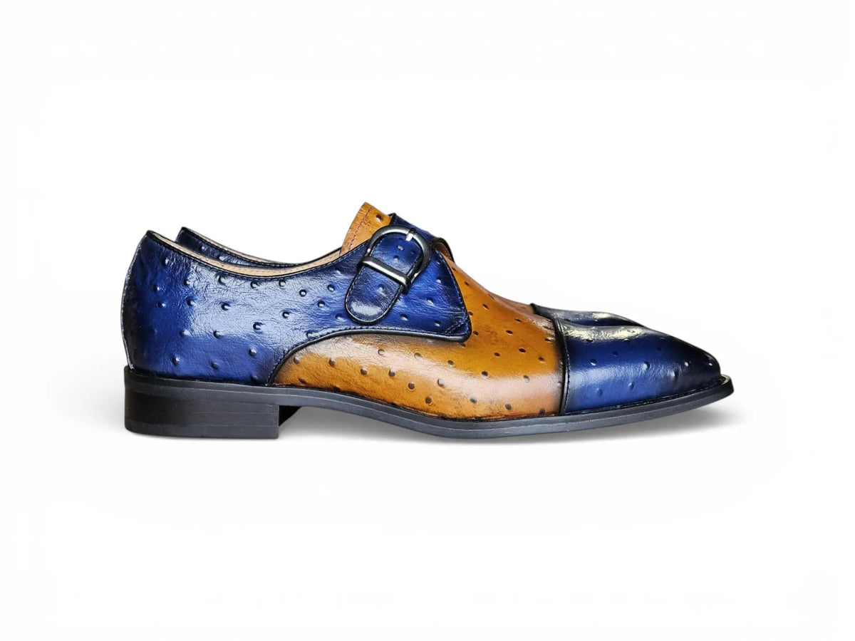 Carrucci Ostrich Embossed Cap Toe Single Monk Strap