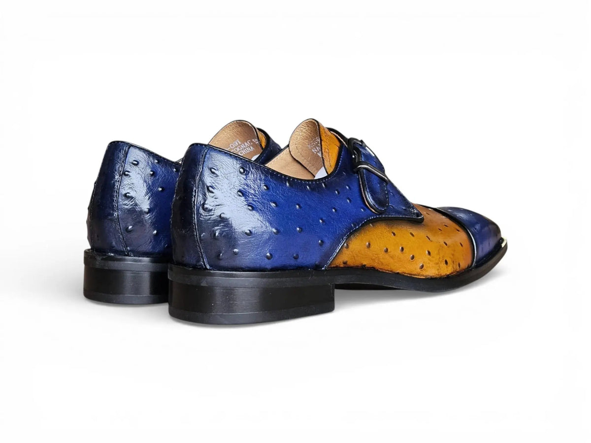 Carrucci Ostrich Embossed Cap Toe Single Monk Strap