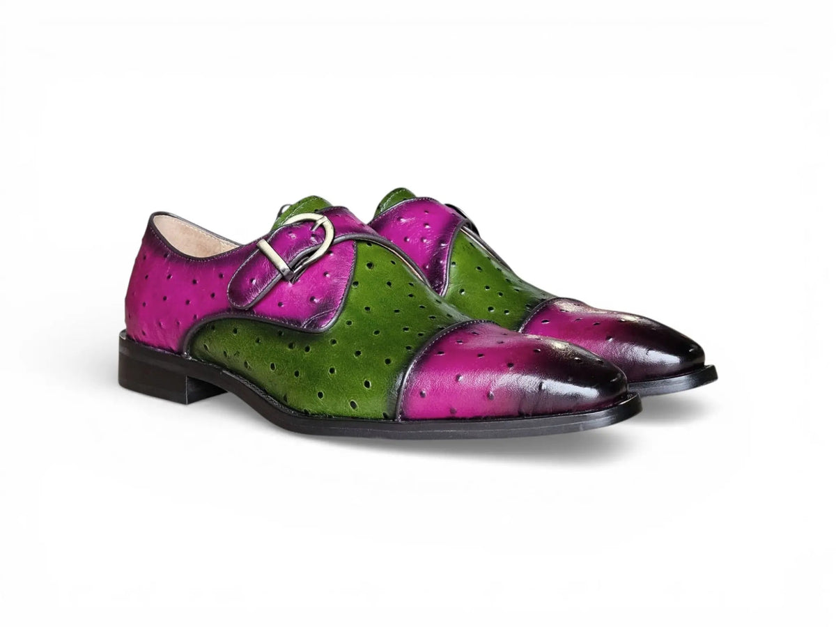 Carrucci Ostrich Embossed Cap Toe Single Monk Strap