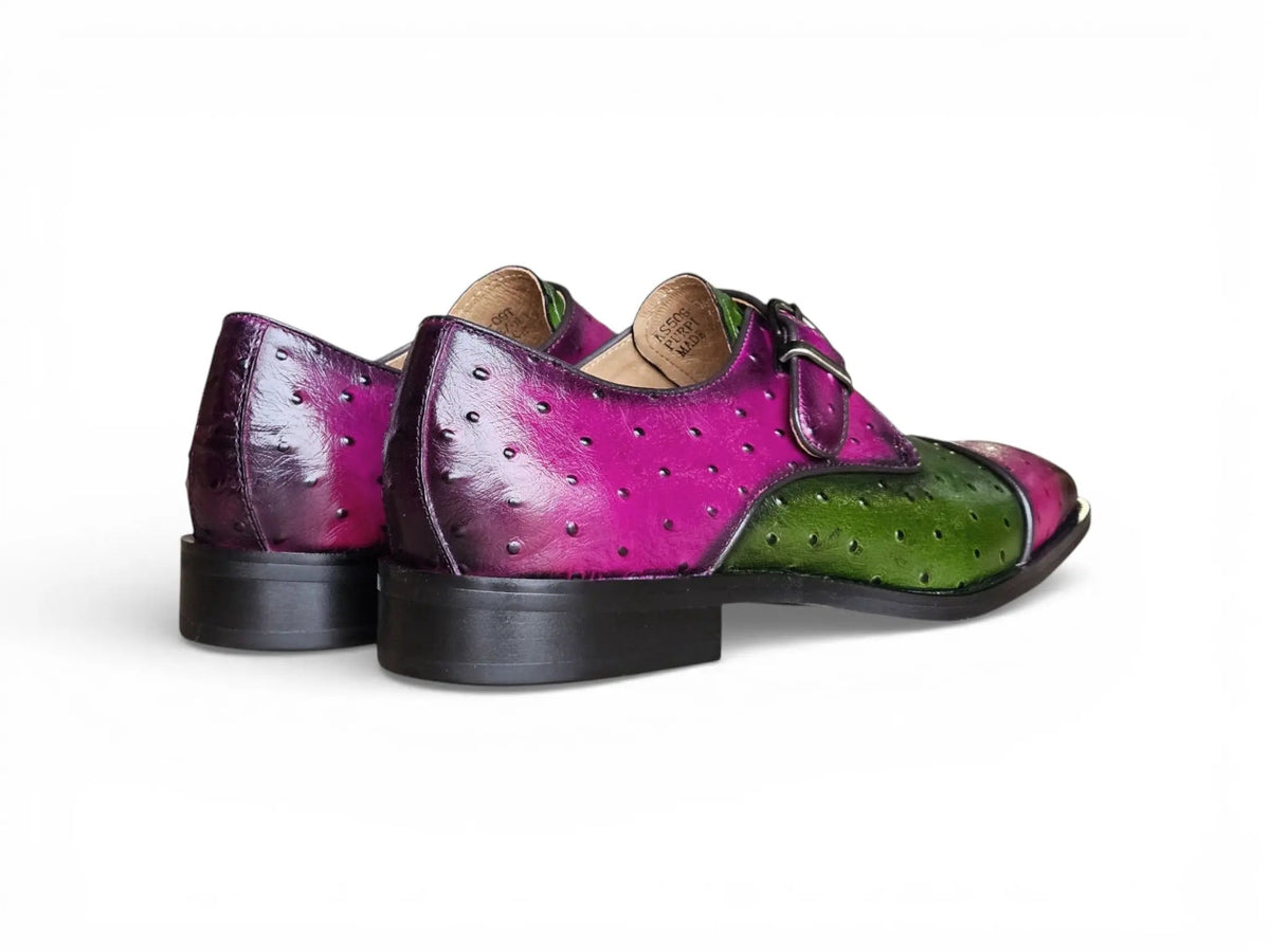Carrucci Ostrich Embossed Cap Toe Single Monk Strap