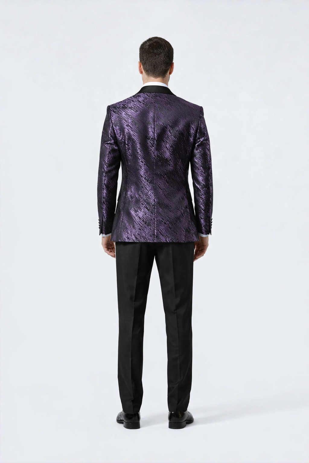 Mens Purple Jacquard Double-Breasted Tuxedo Jacket with Satin Peak Lapel