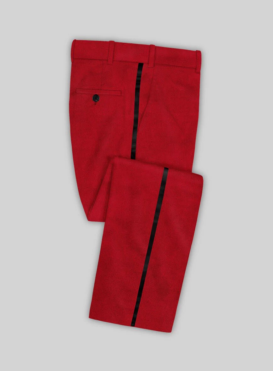 Mens Red Tuxedo Pants with Black Trim - Flat Front Pants Modern Fit