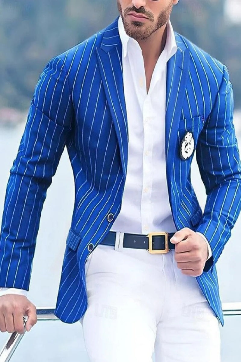Royal Blue Pinstripe Blazer With White Pants - Suit Party Blazer - New Arrival