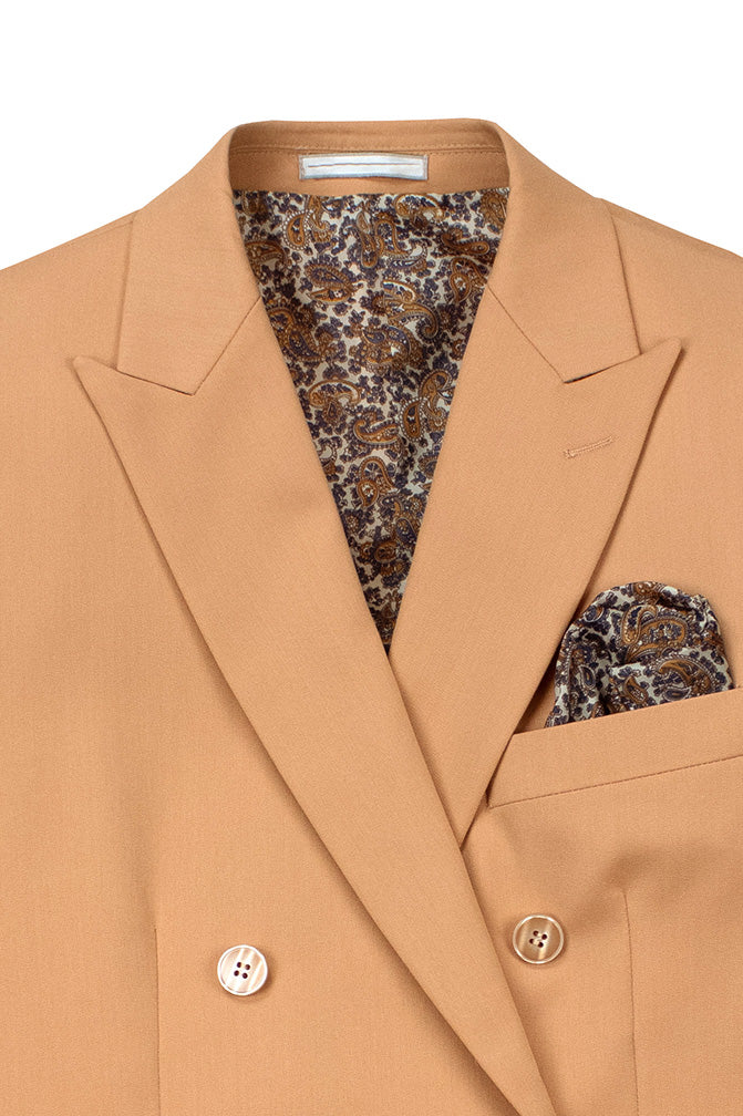 Peach Slim Fit Double Breasted 2 Piece Suit with Flexible Elastic Waistband