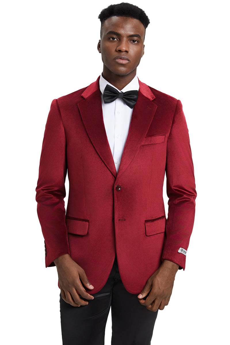 Men's Stacy Adams Modern Fit Velvet Blazer in Burgundy