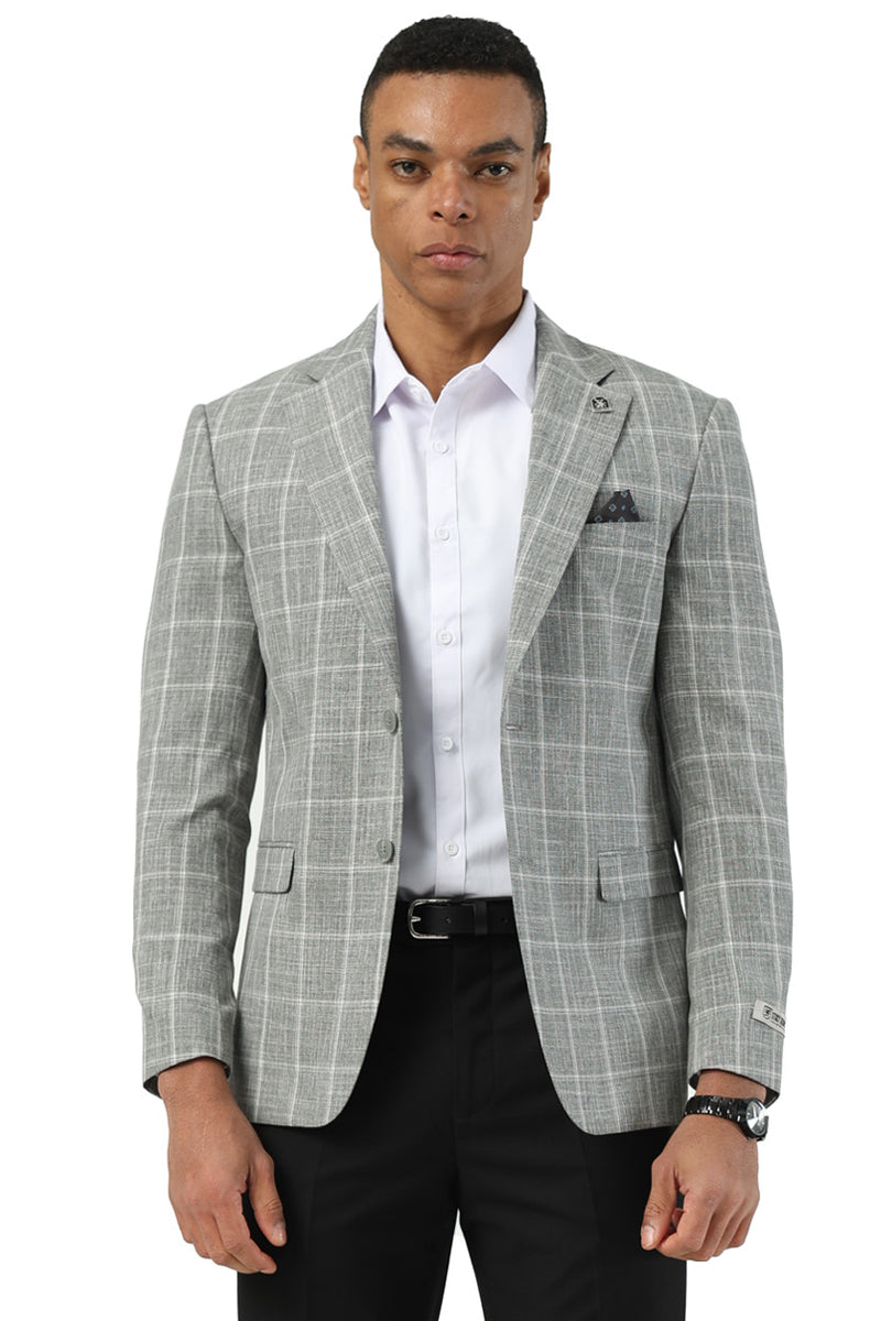 Men's Stacy Adams Modern Fit Windowpane Plaid Blazer in Grey