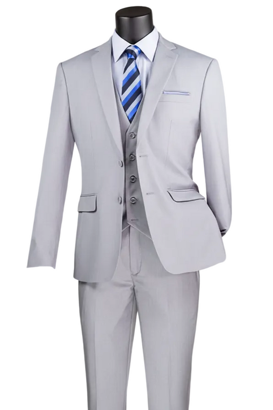 Slim Fit Suit 3 Piece 2 Button in Light Gray