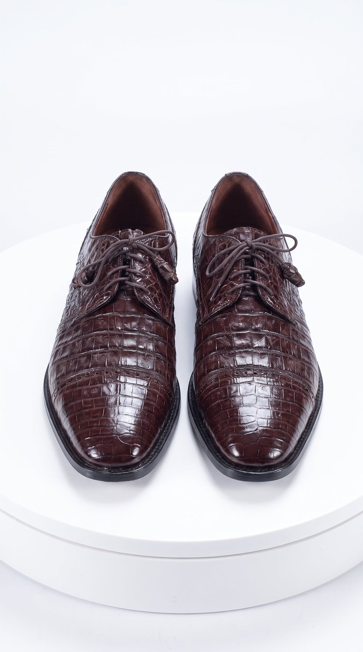 Men’s Original Exotic Caiman Belly Skin Shoes ZV098207, Brown Lace-Up Formal Dress Shoes