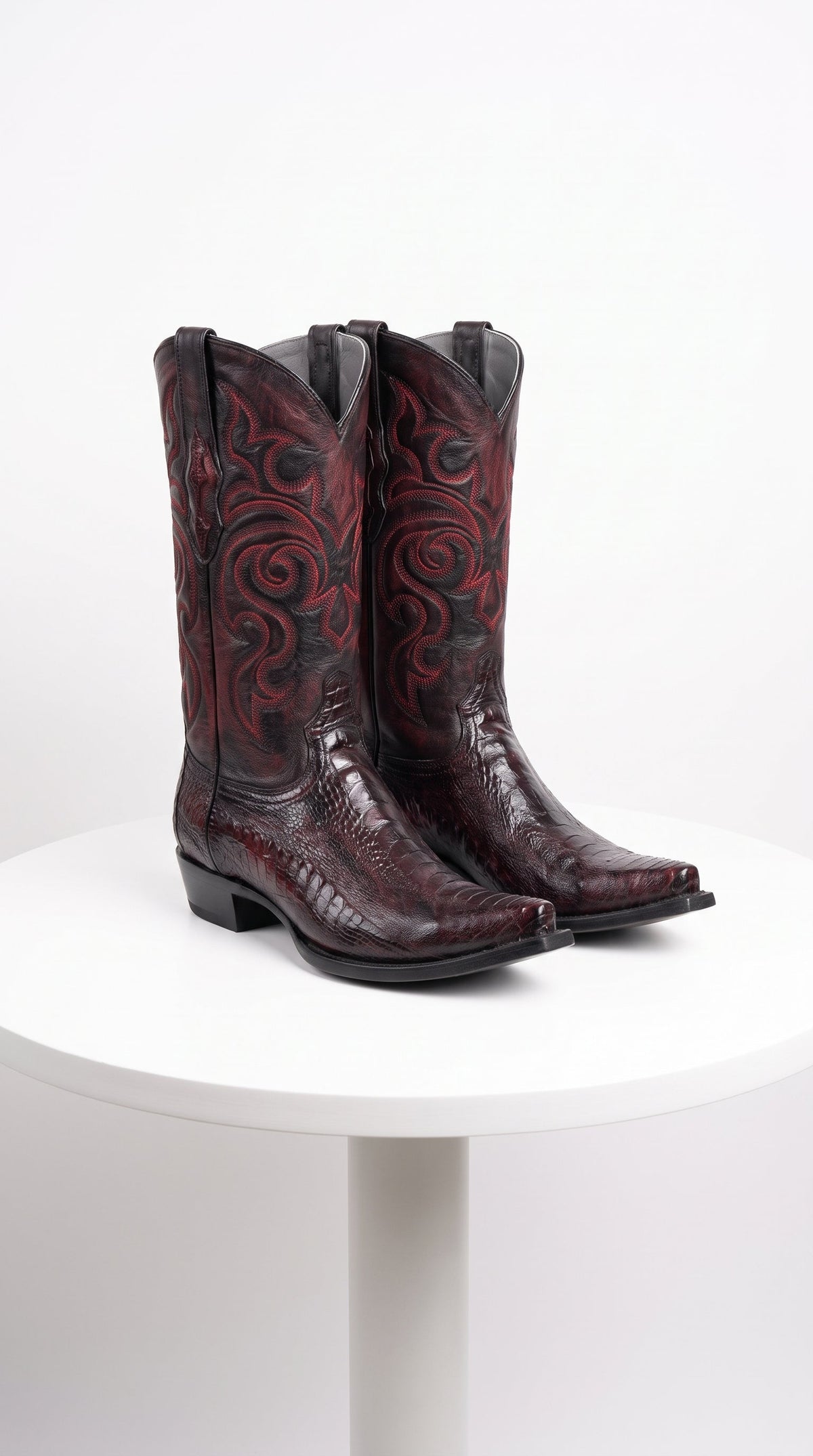 Los Altos Men’s Black Cherry Ostrich Leg Cowboy Boots, Exotic Dress Western Boots