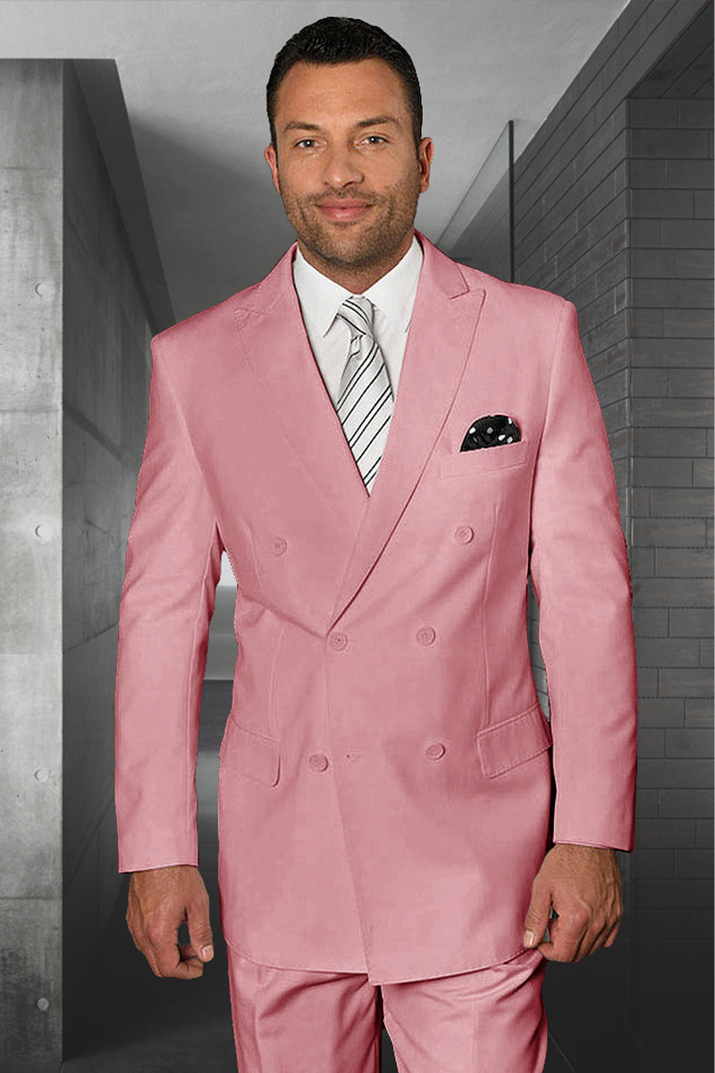 Men's Designer Double Breasted Wool Suit in Blush Pink