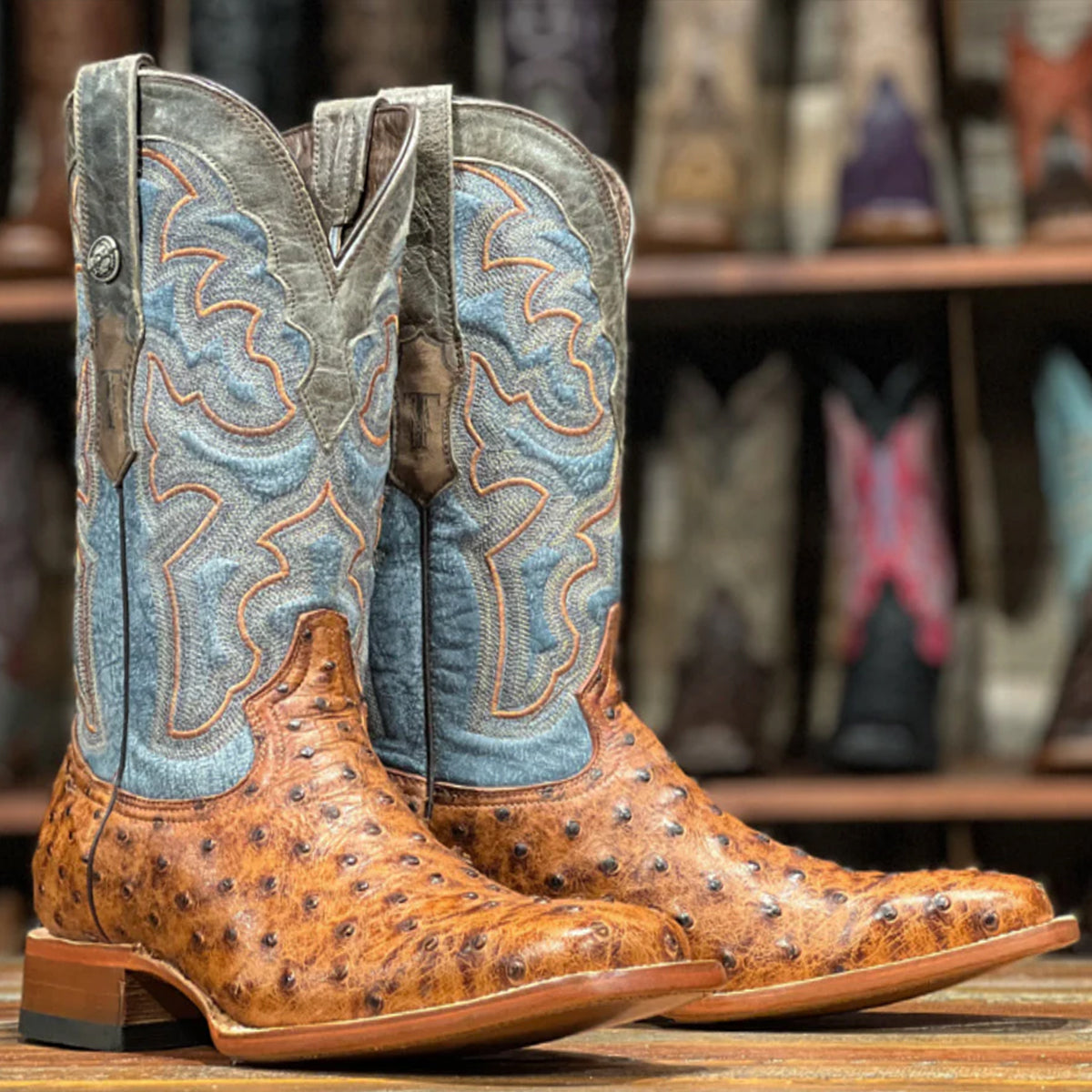 Printed Ostrich Square Toe Boots