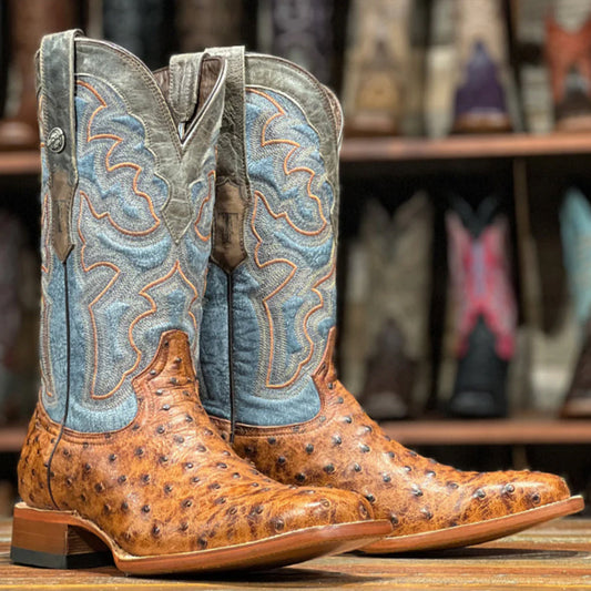 Printed Ostrich Square Toe Boots