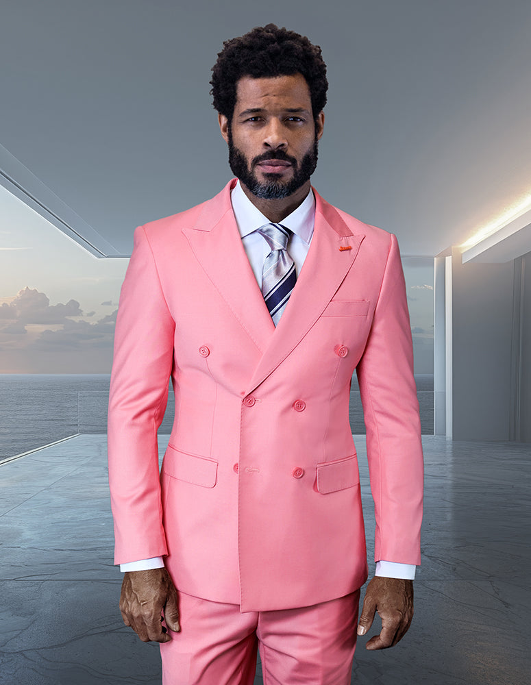 TZD-100 Blush Classic Double Breasted Solid Color Men's Suit by Tessori Uomo. Super 150's Extra Fine Italian Wool Hand Made
