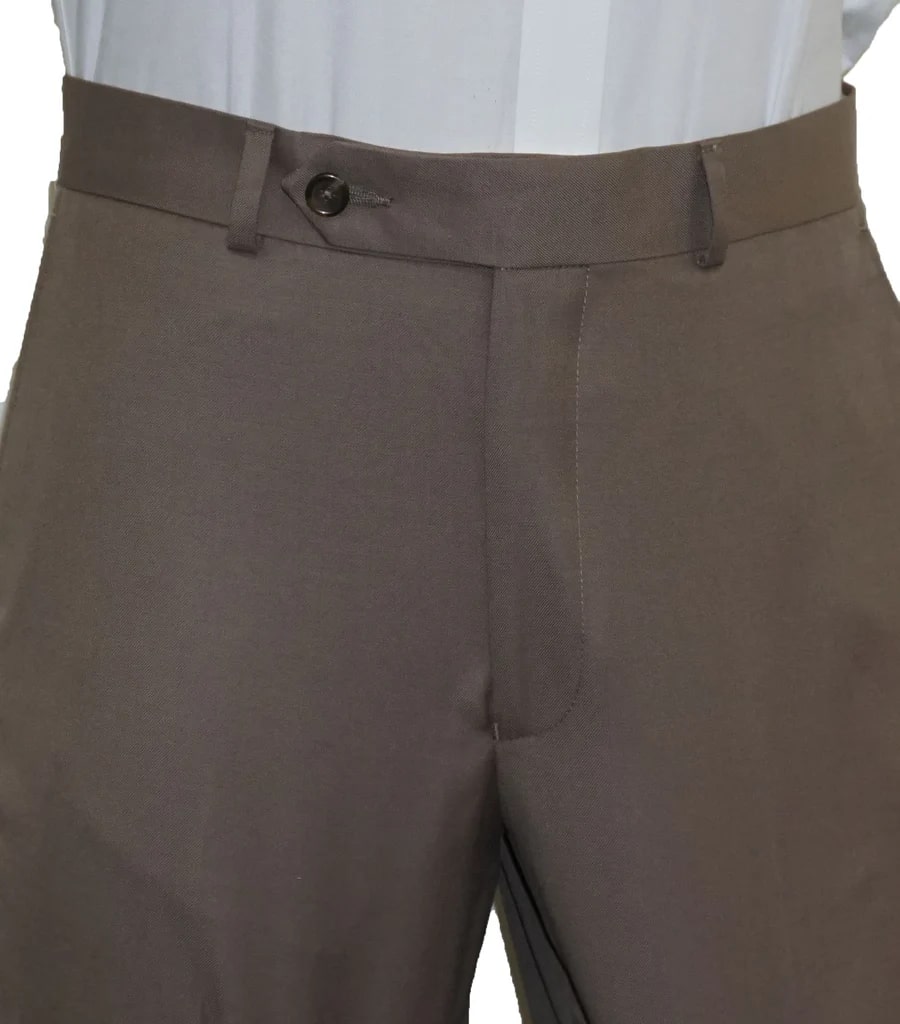Washable Wool Blend Taupe Flat Front Pants
