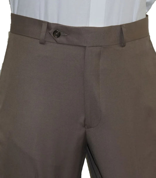 Washable Wool Blend Taupe Flat Front Pants