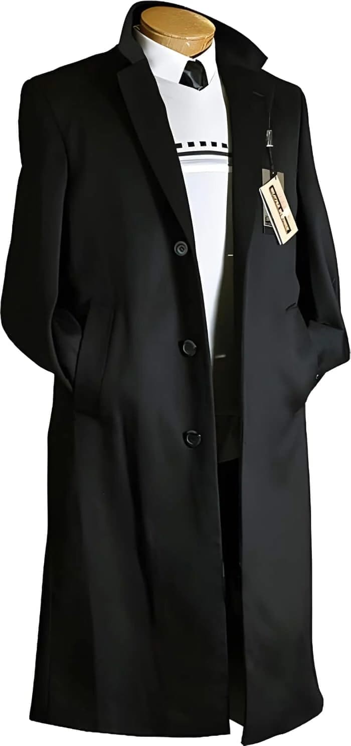Men's Black Wool Overcoat â€“ Big & Tall Dress Topcoat in Dark Color