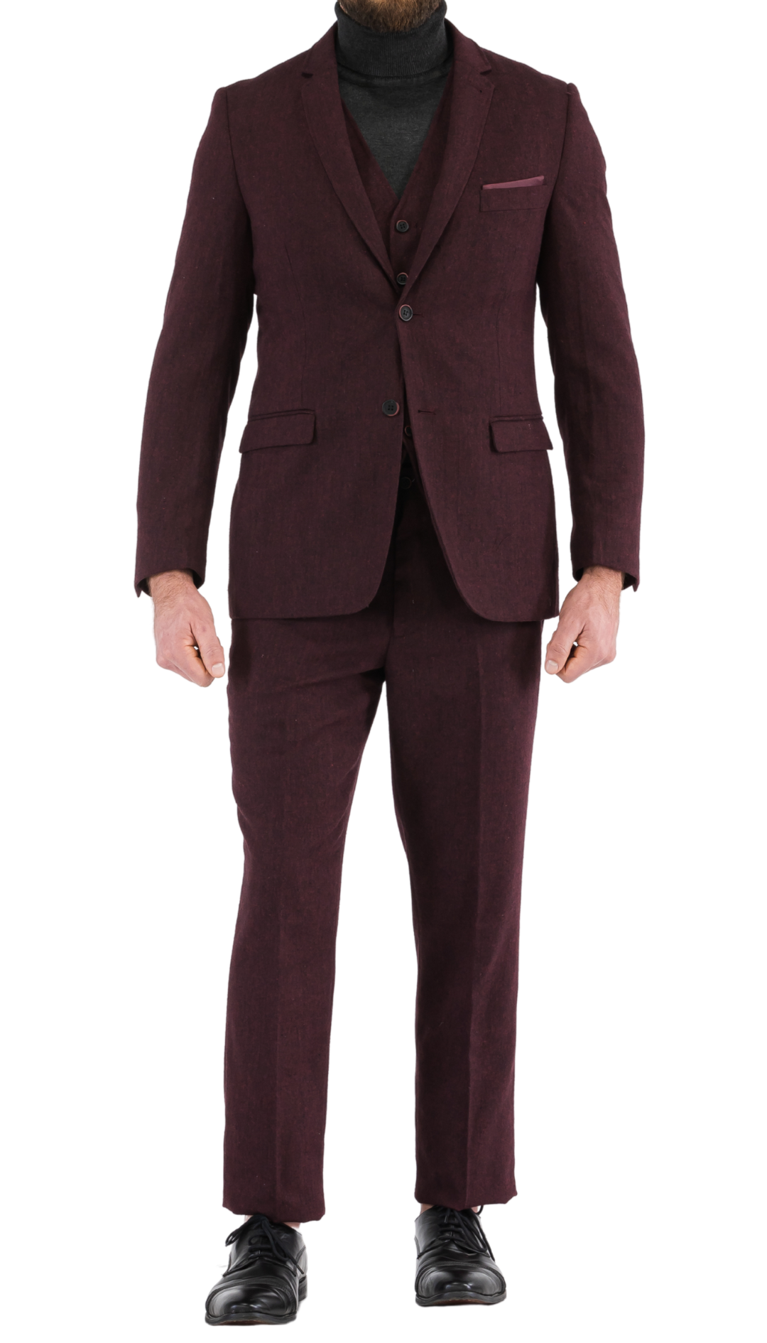 Bradford Burgundy Slim Fit 3 Piece Tweed Suit