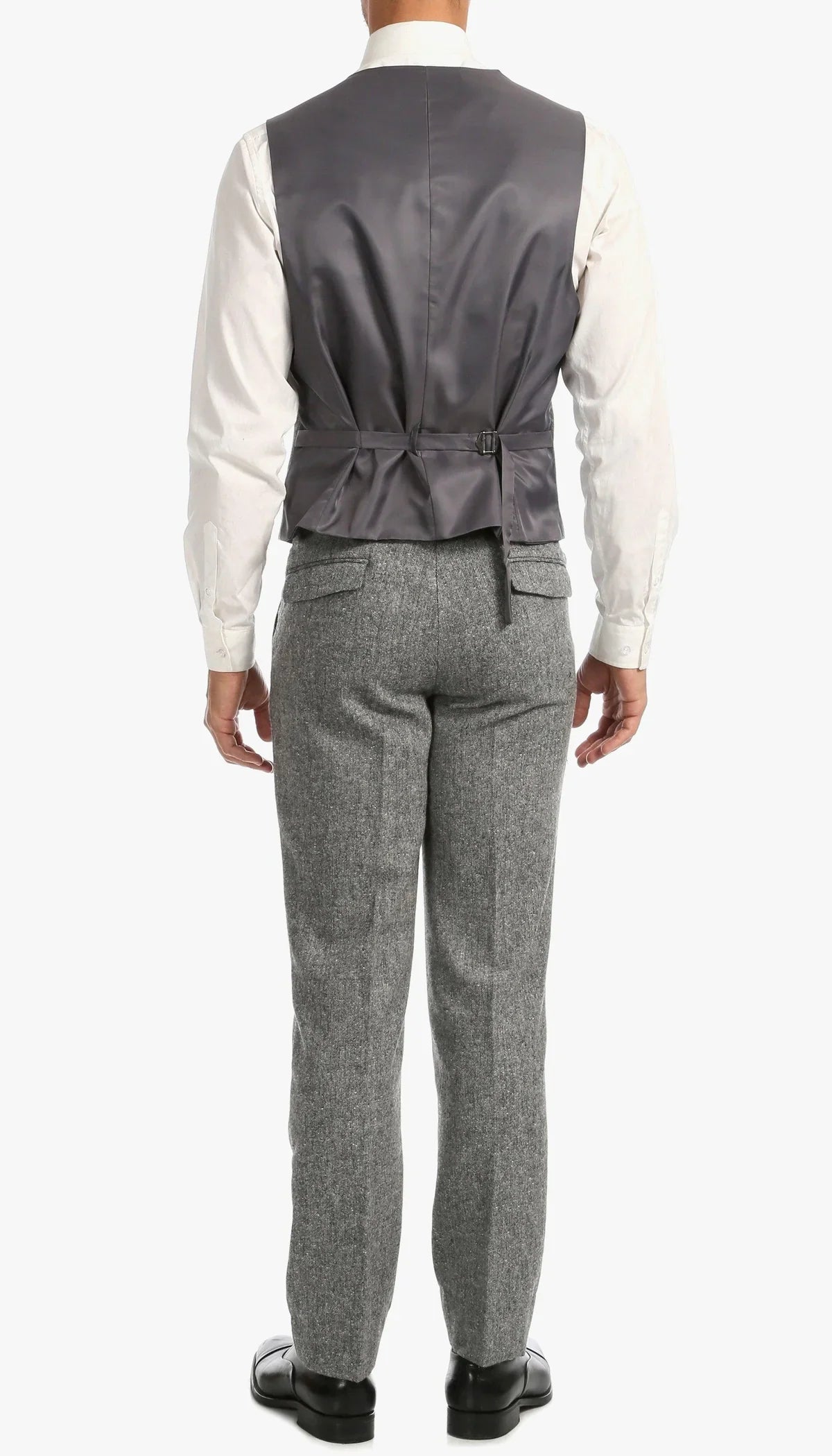 Mens Grey Tweed Three Piece Suit Vintage British Fabric Slim Fit Wedding & Business Wear