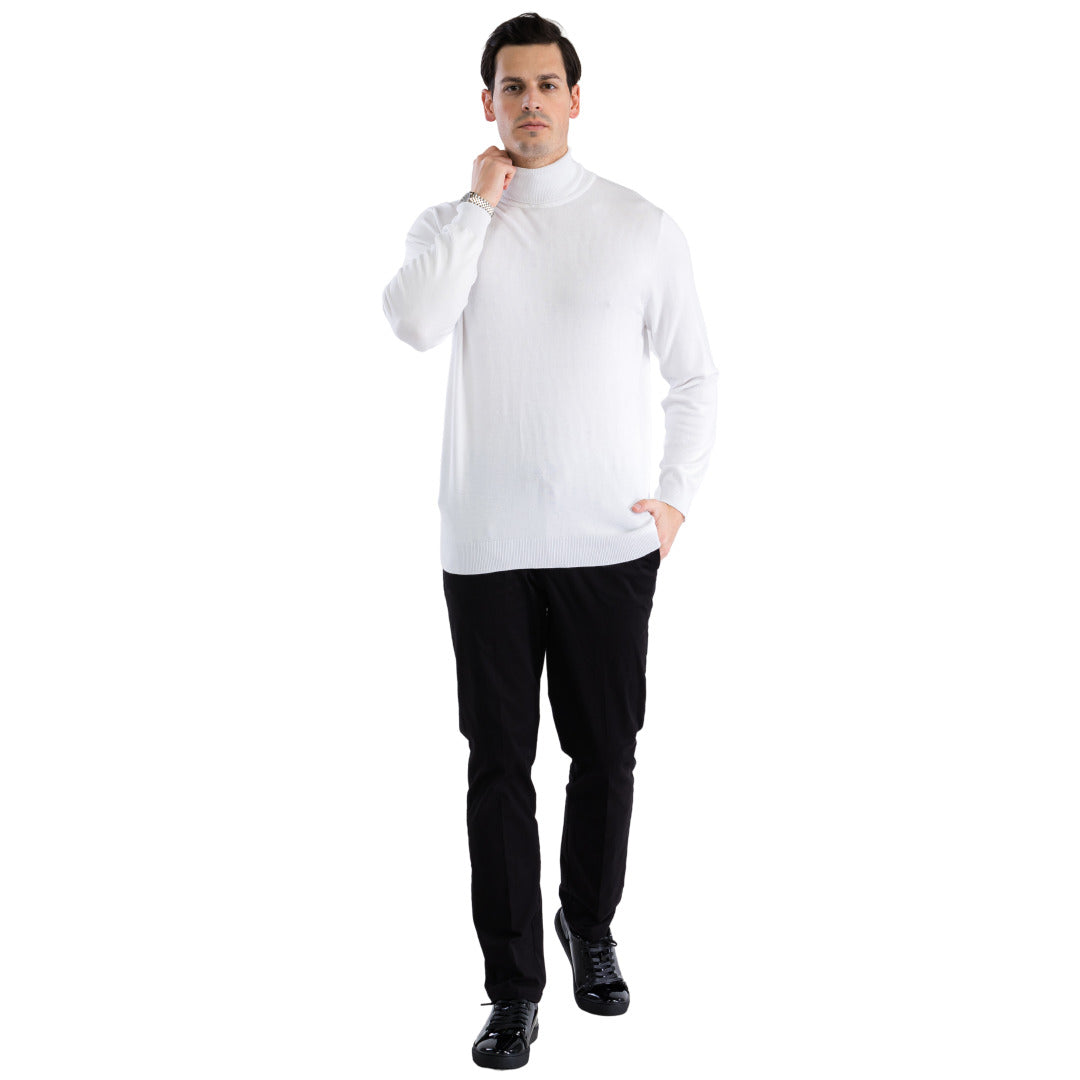 MENS WHITE PULLOVER TURTLENECK SWEATER