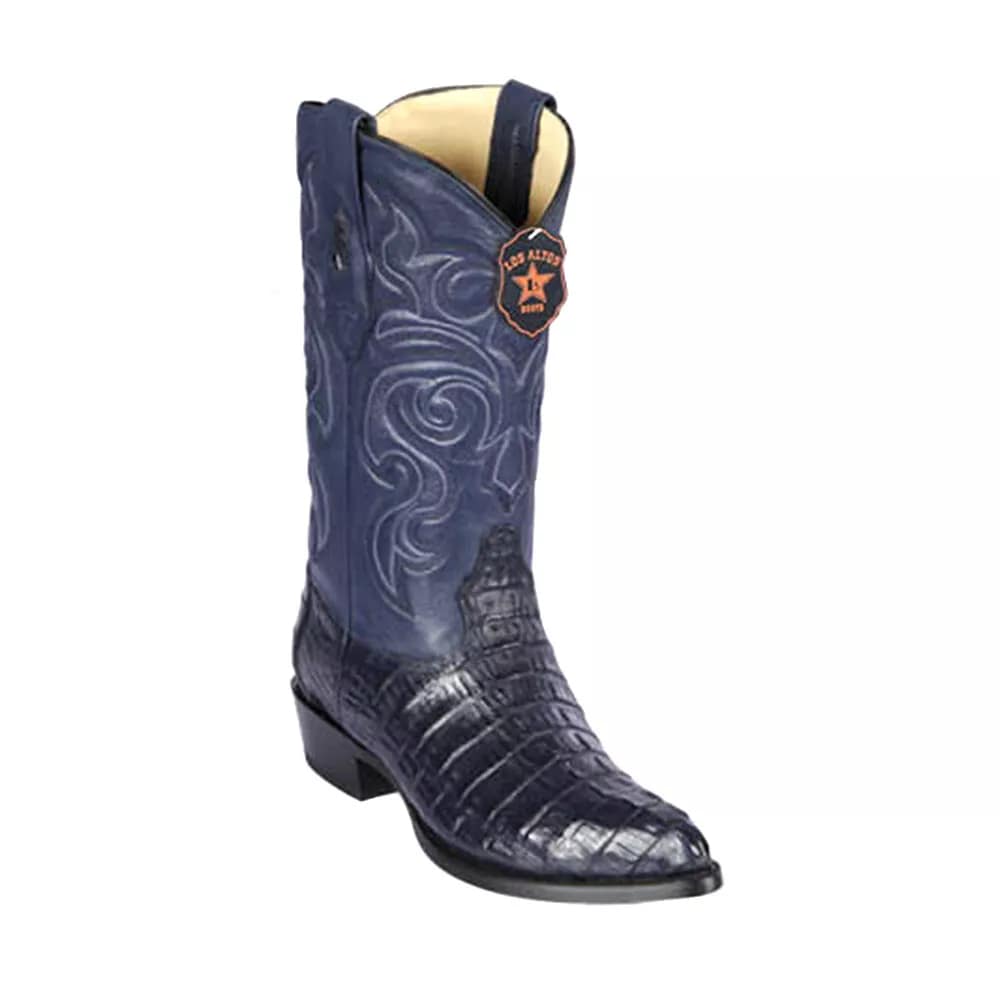 J Toe Cowboy Boots - J Toe Western Boots - Los Altos Navy J-Toe Genuine Caiman Tail