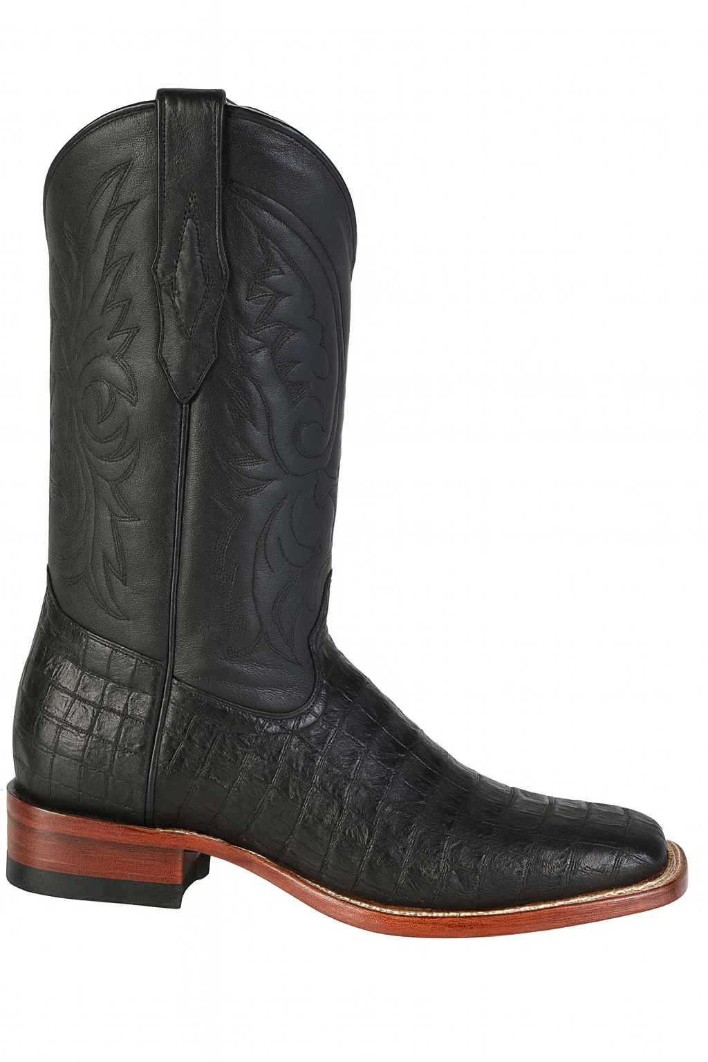 Los Altos Boots Men's Black Caiman Belly Wide Square Toe Boots