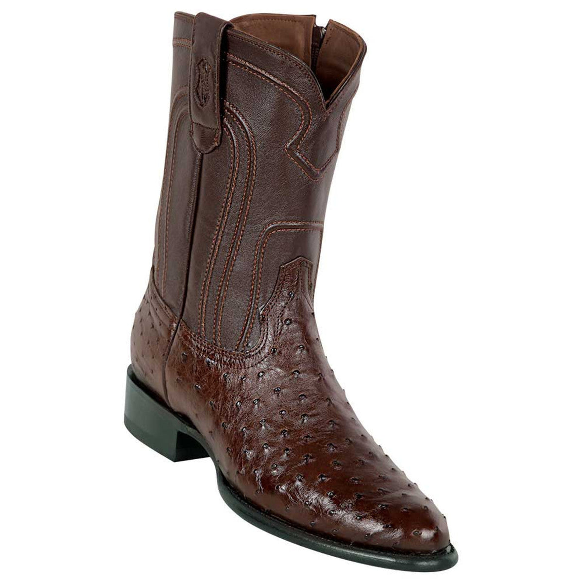 Los Altos Mens Genuine Ostrich Brown Roper Toe Boots with Zipper