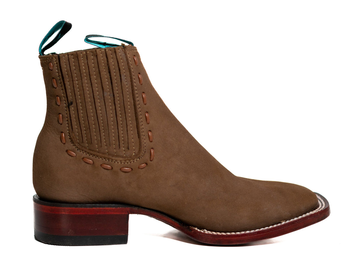 Los Altos Women's Boot Wide Square Toe Nobuck Taupe Leather Sole