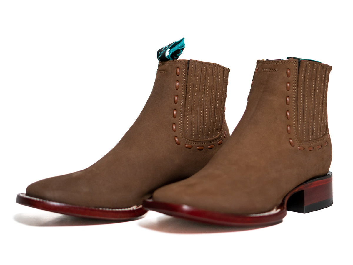 Los Altos Women's Boot Wide Square Toe Nobuck Taupe Leather Sole