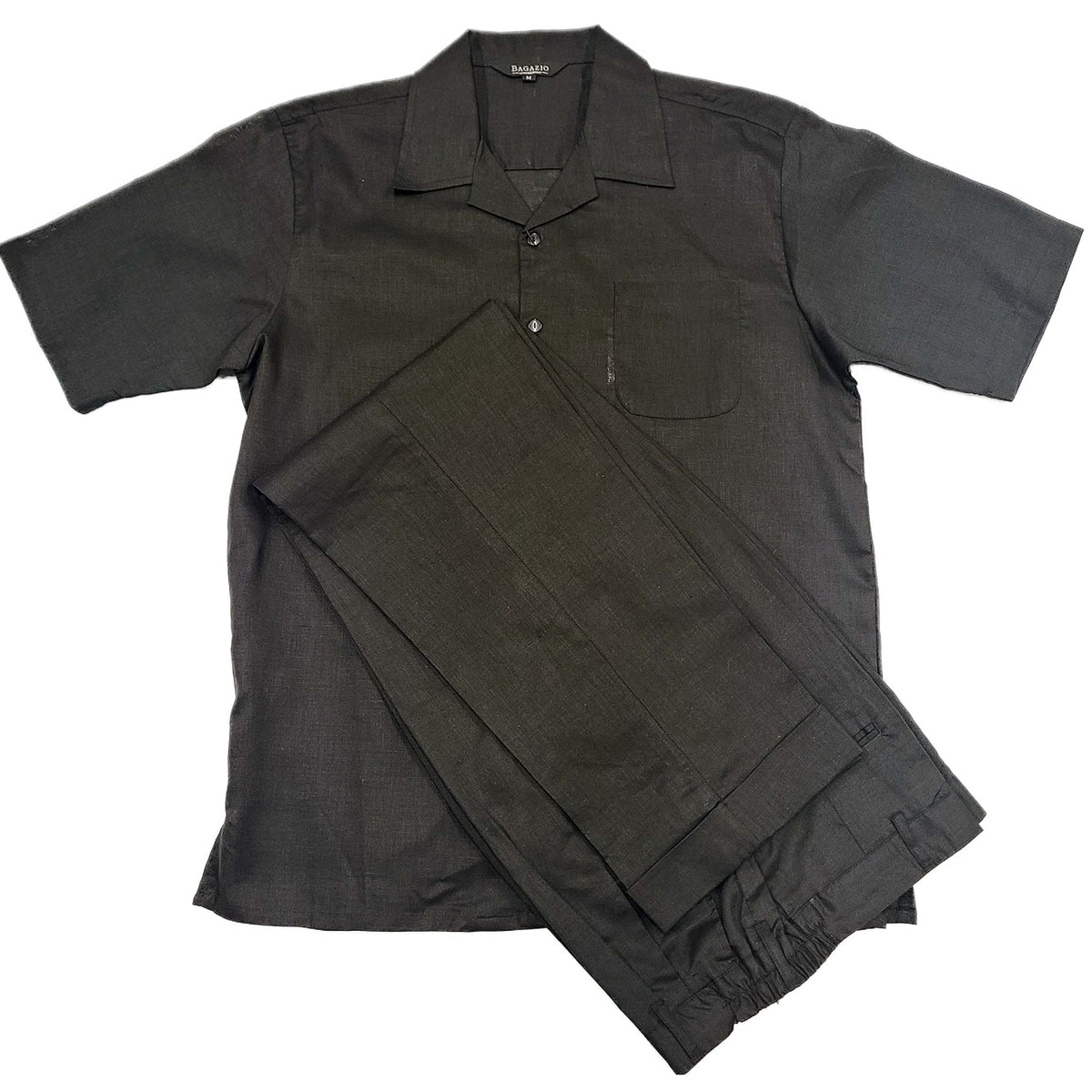 Mens Black Linen Shirt and Pants Casual Outfit Set