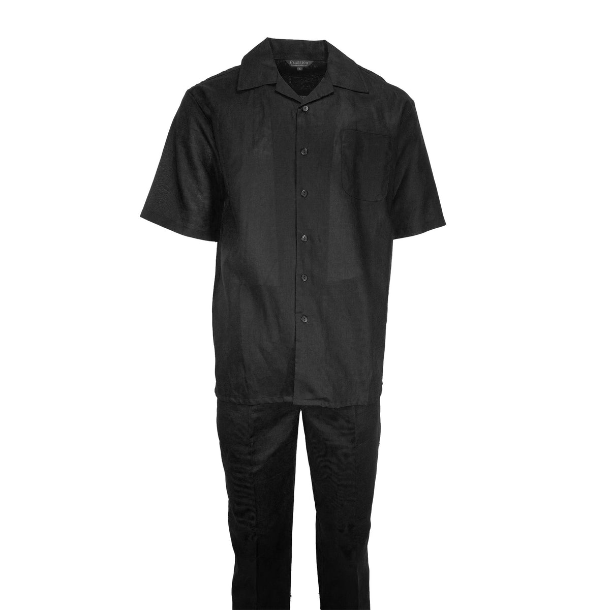 Mens Black Linen Shirt and Pants Casual Outfit Set