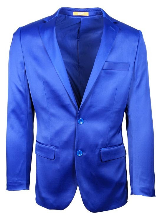Men’s Slim Fit Blue Satin Blazer – Elegant Two-Button Formal Suit Jacket for Weddings, in blue Color