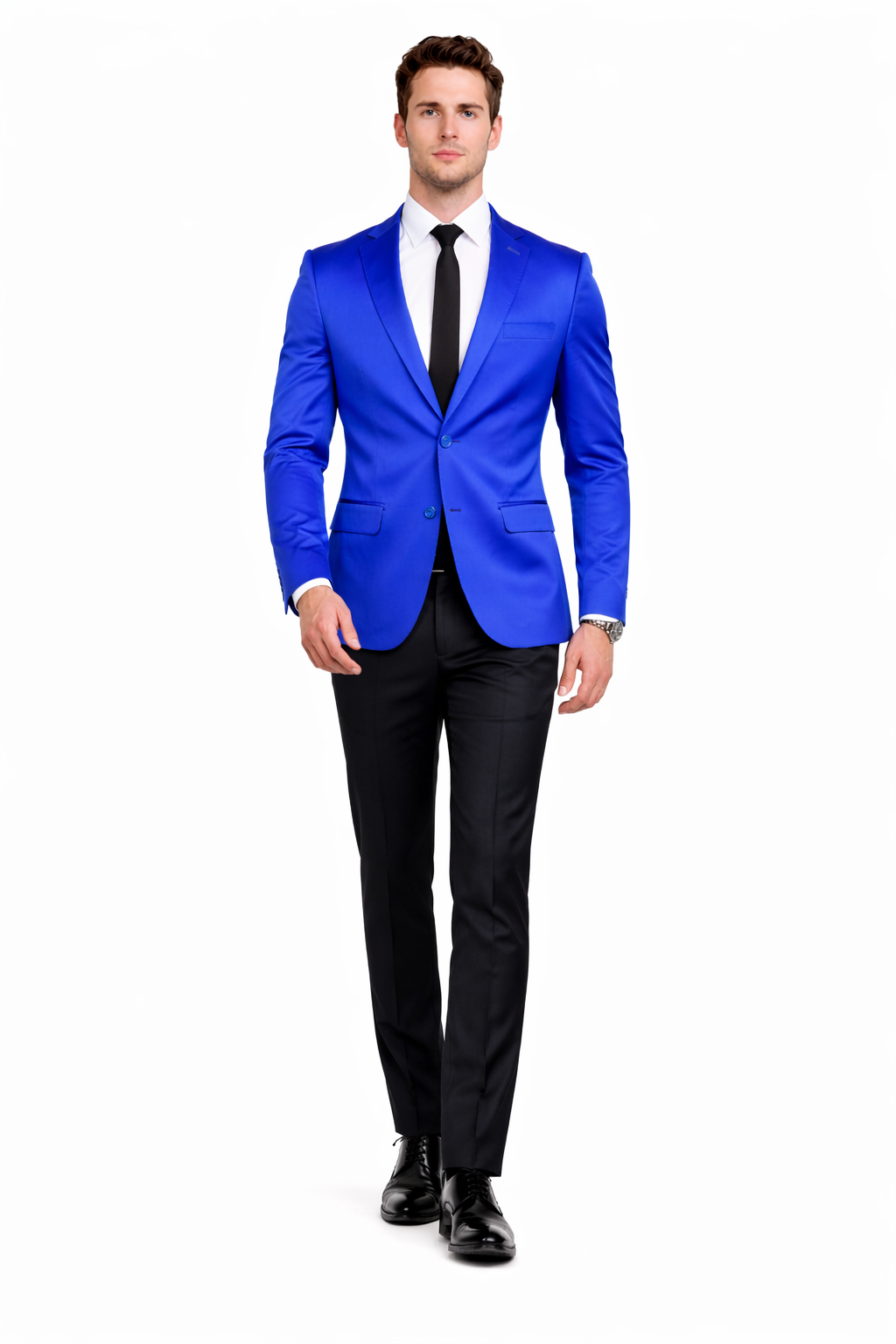 Men’s Slim Fit Blue Satin Blazer – Elegant Two-Button Formal Suit Jacket for Weddings, in blue Color