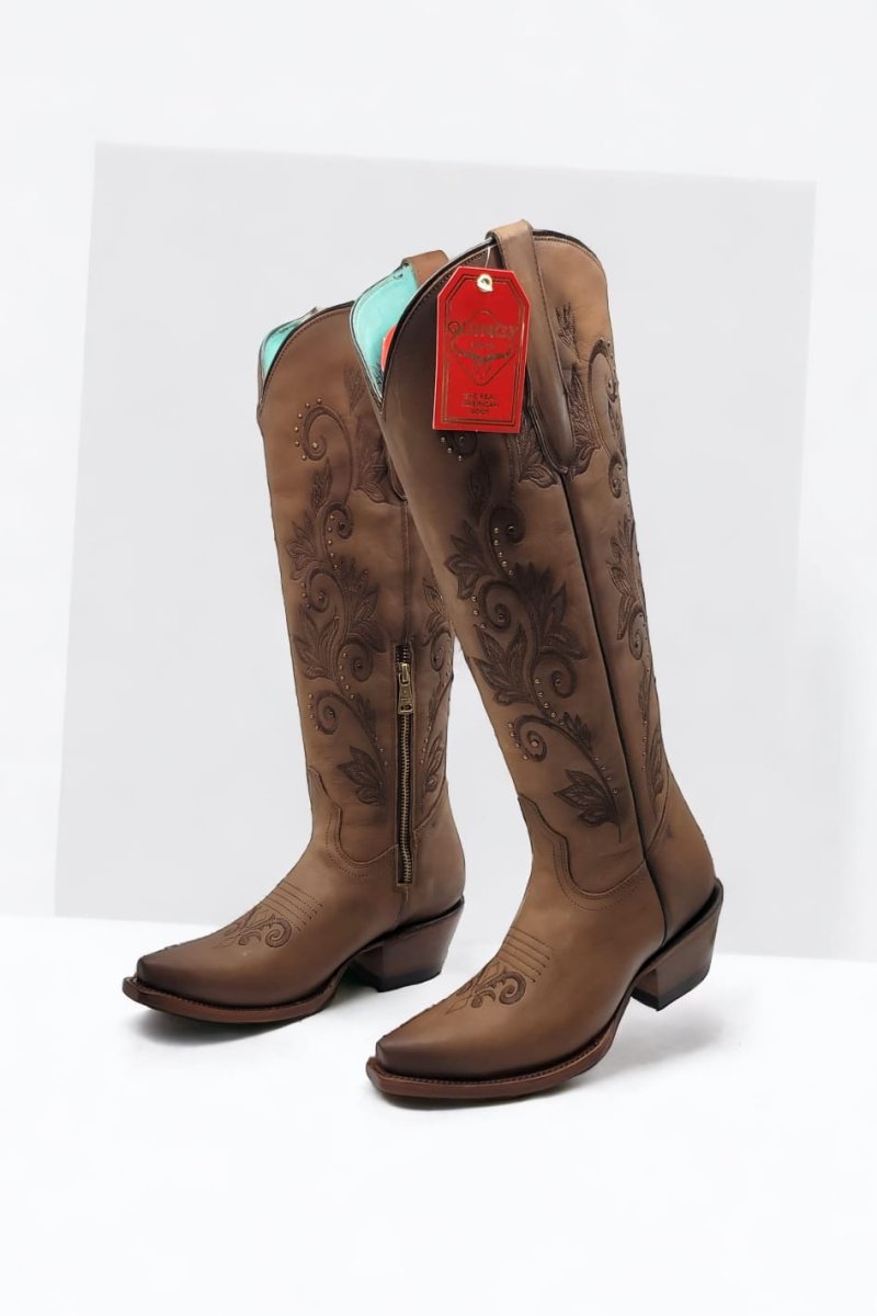 Botas Altas de Cuero Original para Mujer Color Miel Q34T8351