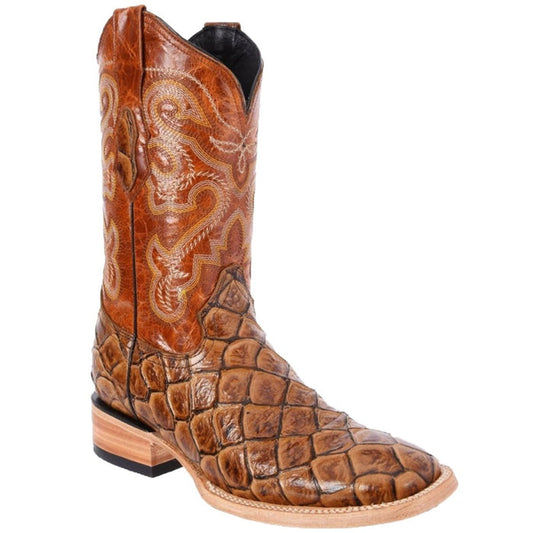 Botas de Pescado Pirarucu Grabado en Horma Rodeo Color Antizarro