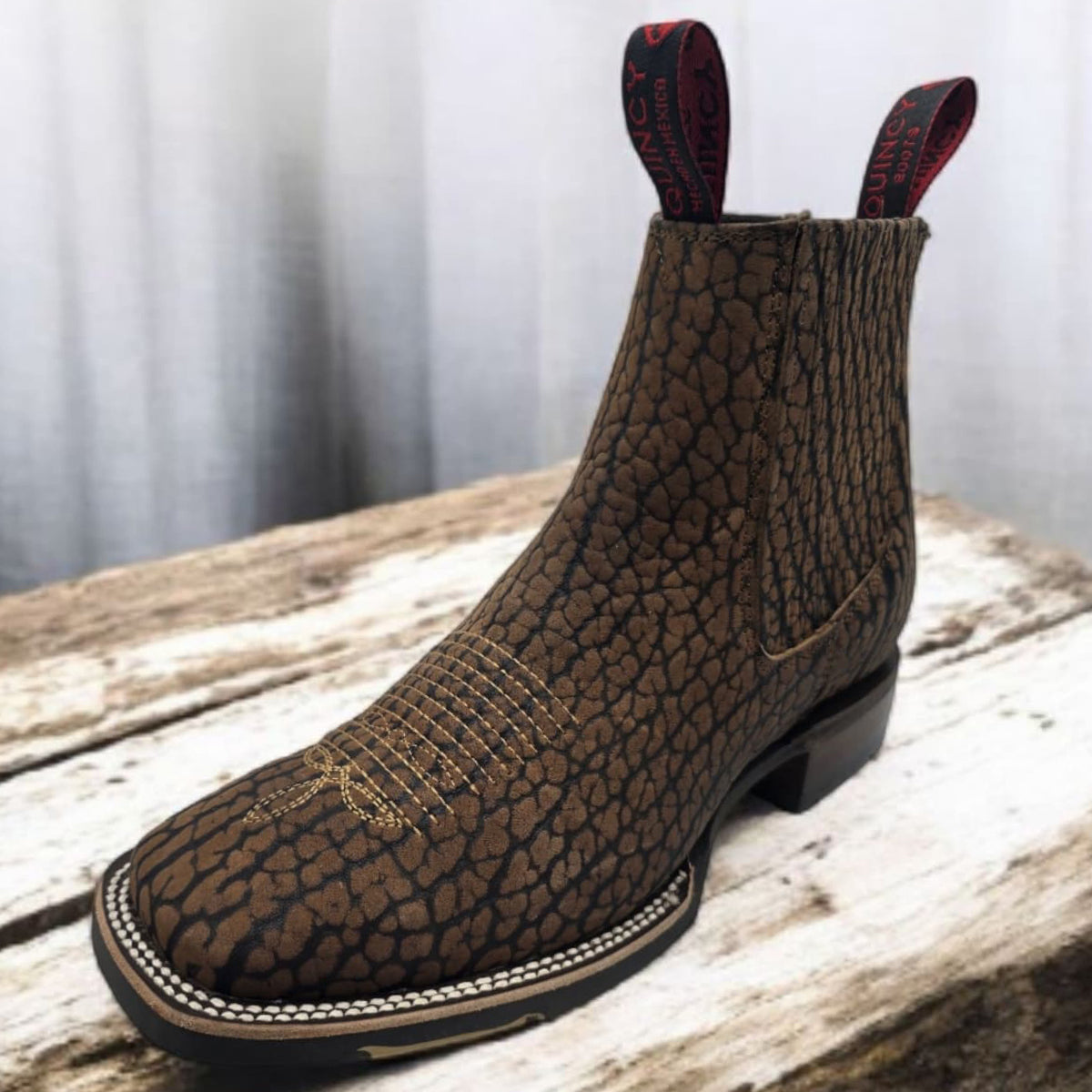 Men’s Bull Shoulder Short Cowboy Boots in Black and Brown, Western Ankle Boots with Square Toe