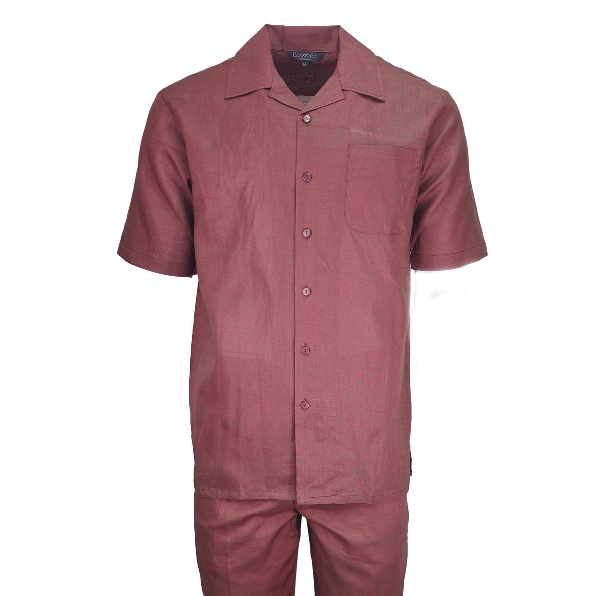 Mens Burgundy Linen Shirt and Pants Casual Outfit Set