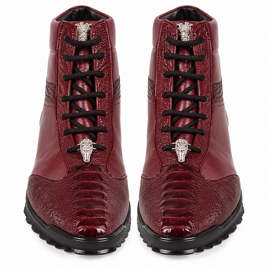 Los Altos Genuine Ostrich Leg Burgundy Casual Ankle Boot