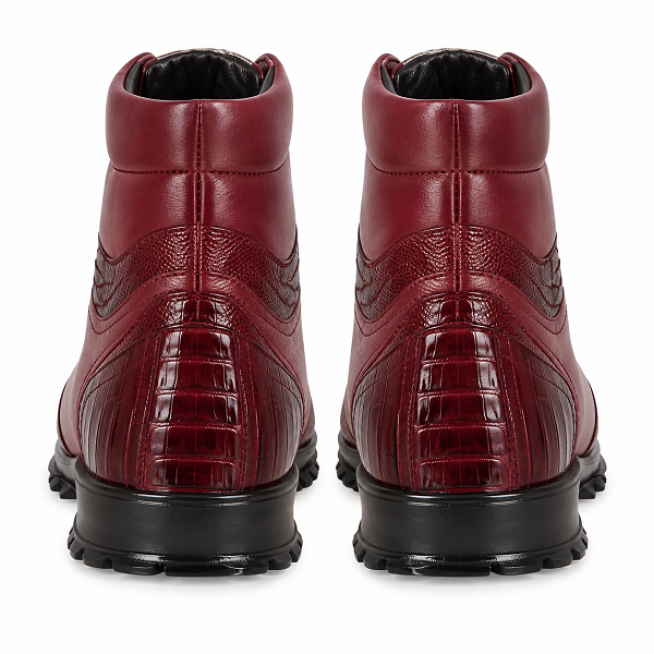 Los Altos Genuine Ostrich Leg Burgundy Casual Ankle Boot