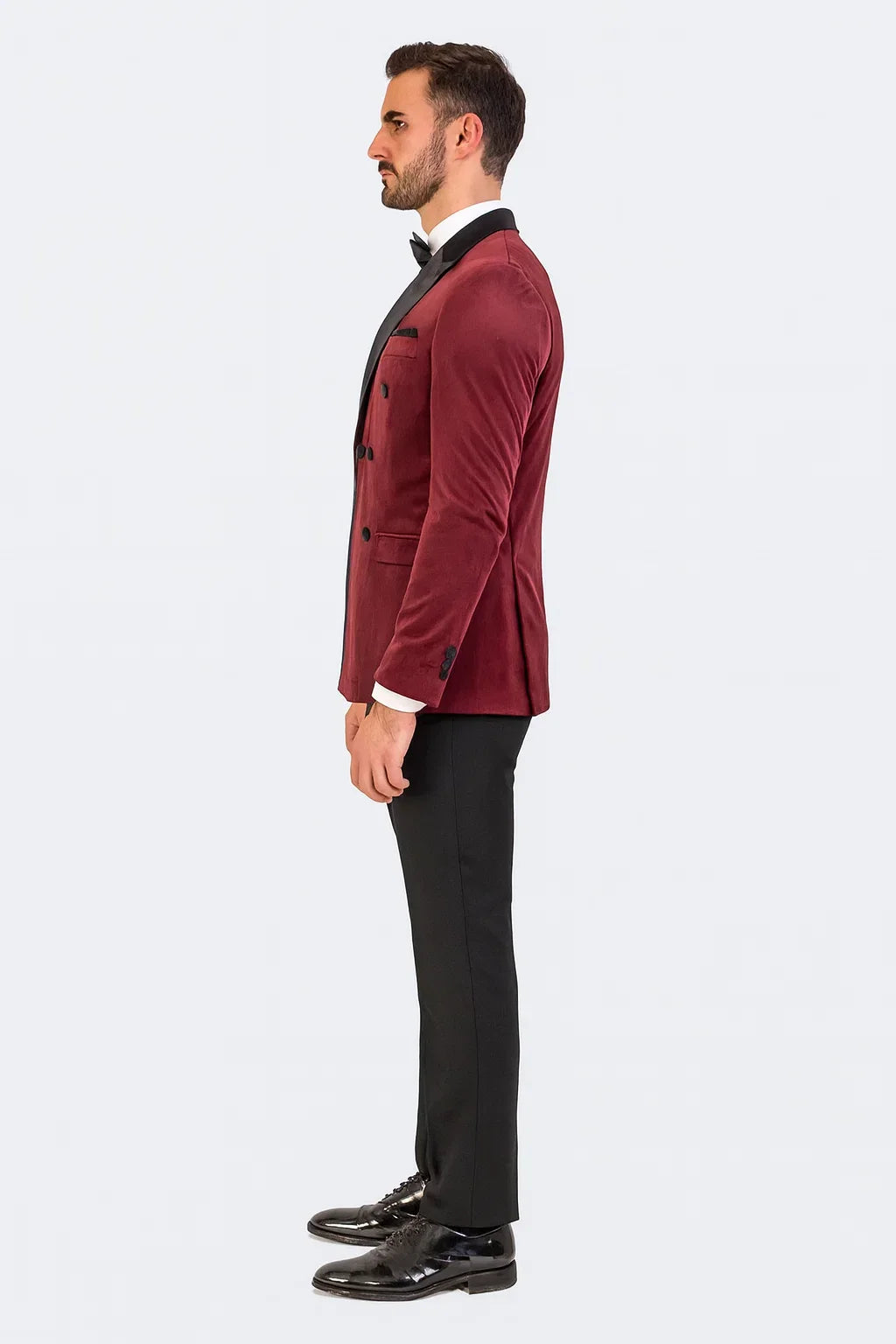 Burgundy Velvet Double Breasted Tuxedo Jacket Wedding & Prom