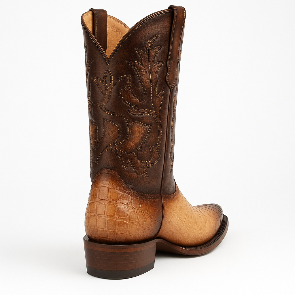 Men's King Exotic Snip Toe Caiman Belly Boots Handcrafted Burnished Oryx (494RD8215)