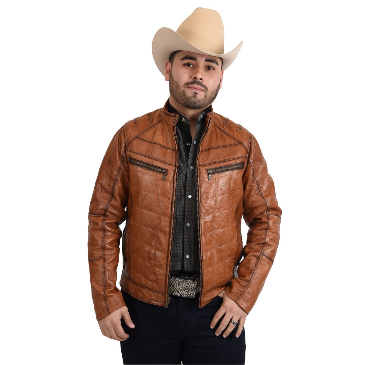 Men’s Honey Fine Leather Cowboy Denim Jacket